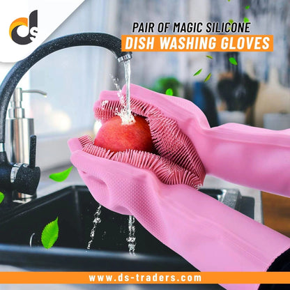 Magic Dish washing Gloves with scrubber, Silicone Cleaning Reusable Scrub Gloves