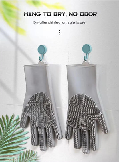 Magic Dish washing Gloves with scrubber, Silicone Cleaning Reusable Scrub Gloves