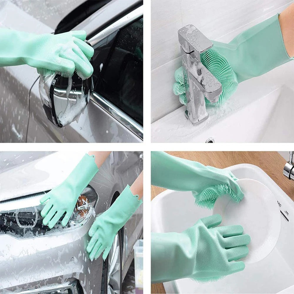Magic Dish washing Gloves with scrubber, Silicone Cleaning Reusable Scrub Gloves