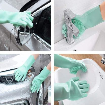 Magic Dish washing Gloves with scrubber, Silicone Cleaning Reusable Scrub Gloves